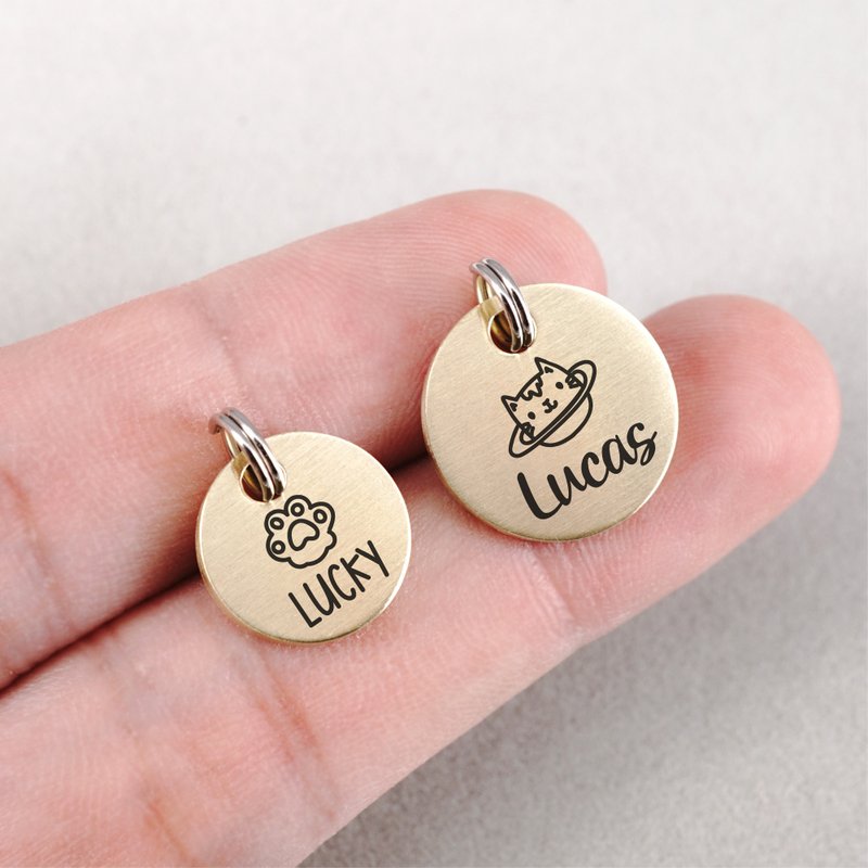 黄铜猫名牌 小猫牌 小狗牌 个性化雕刻可爱宠物 - 项圈/牵绳 - 铜/黄铜 金色