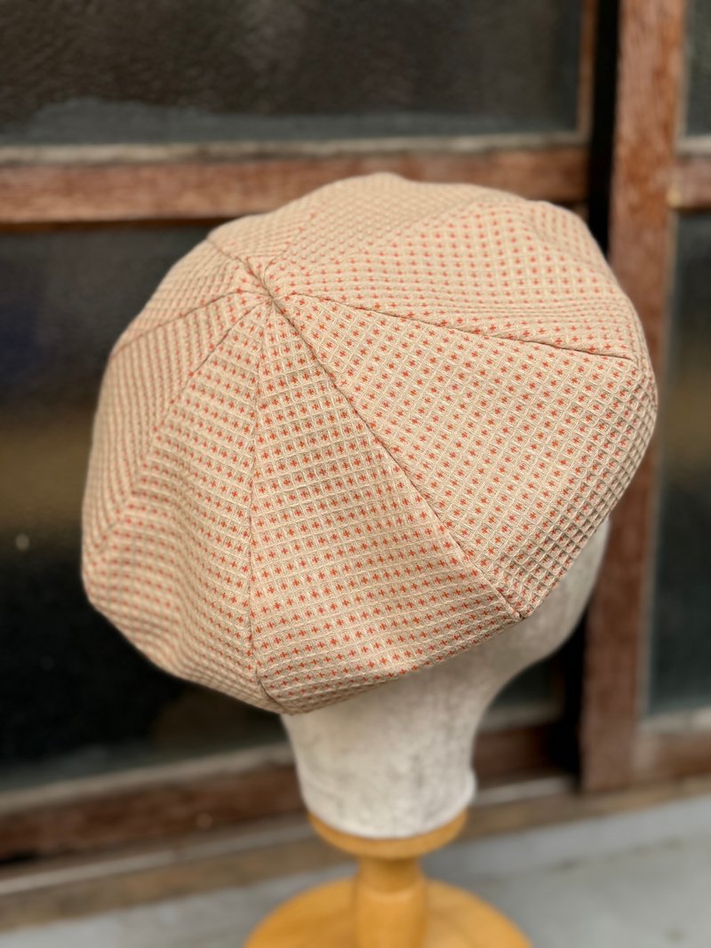 小牛村/ 粉橘 贝雷帽 日系可爱 手工帽 轻薄 - 帽子 - 棉．麻 橘色