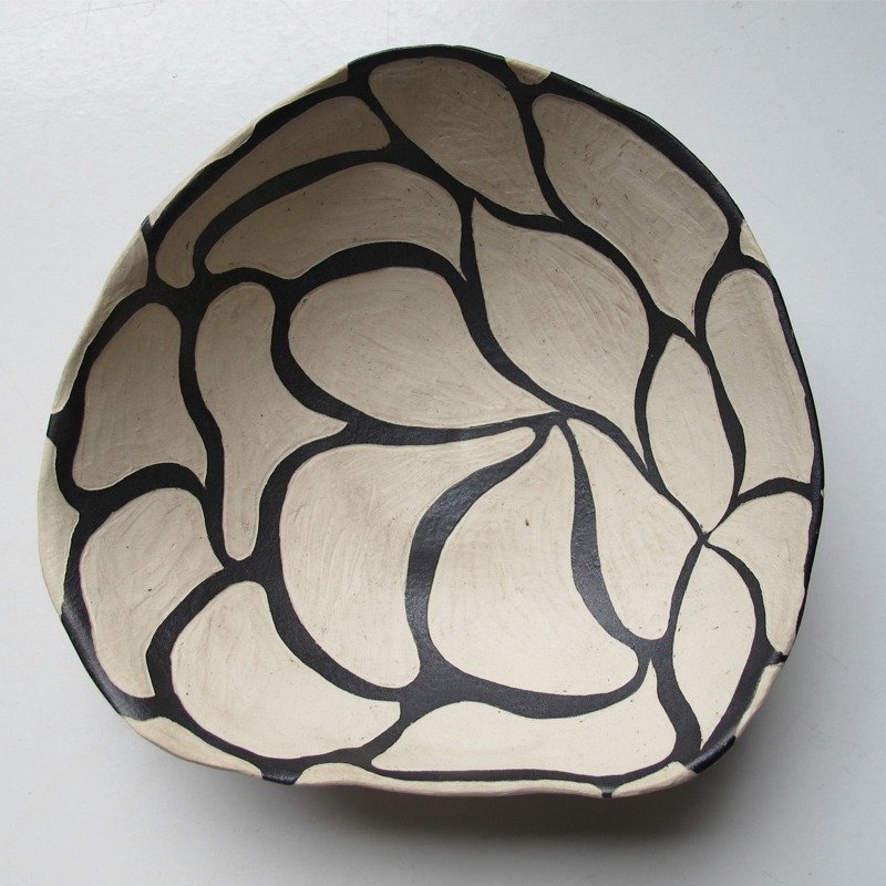 [五行创艺]- 手捏陶碗-黑色花纹 - 碗 - 陶 