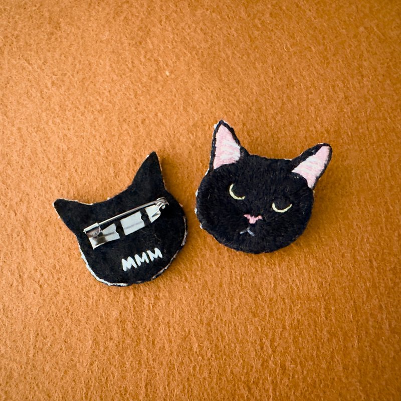 橙色夏威夷襯衫 Neko 別針 (黑色) - 胸针 - 亚麻 黑色