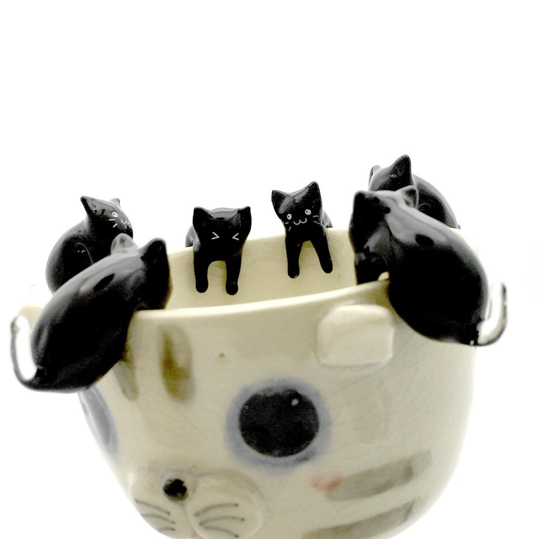 Cat Island Cat Hanging glass edge - 咖啡杯/马克杯 - 玻璃 黑色