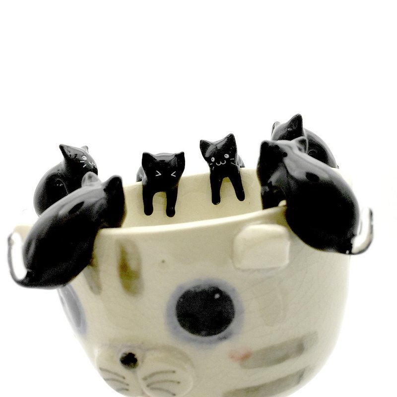 Cat Island Cat Hanging glass edge - 咖啡杯/马克杯 - 玻璃 黑色