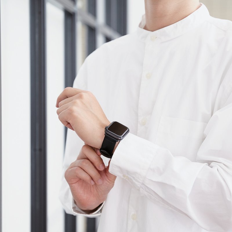 ELECOM 纯素皮革表带 Apple Watch 45/44/42mm 黑 - 表带 - 其他材质 黑色