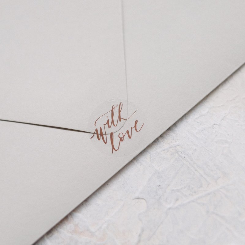 With love 玫瑰烫金透明圆形封口贴纸 - 喜帖 - 塑料 