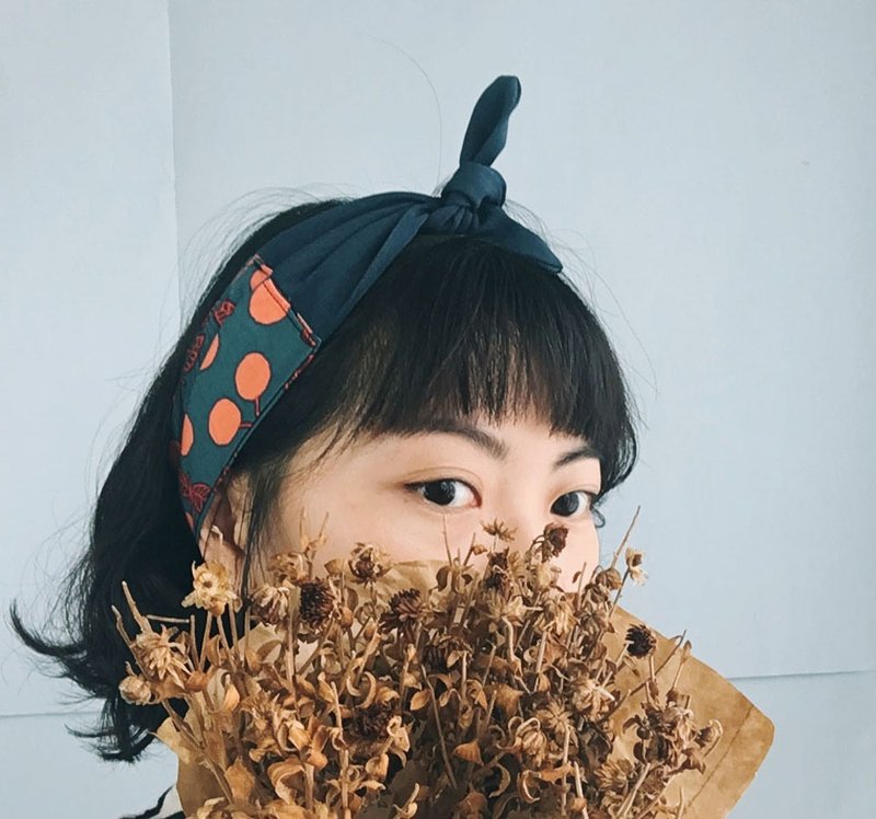 日式配布两用双头交叉打结发带-樱桃梅红 - 发饰 - 棉．麻 粉红色