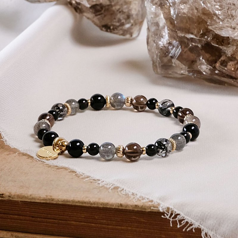 黑发晶 黑曜石 茶晶 拉长石 手链 天然矿石水晶 - 手链/手环 - 宝石 黑色