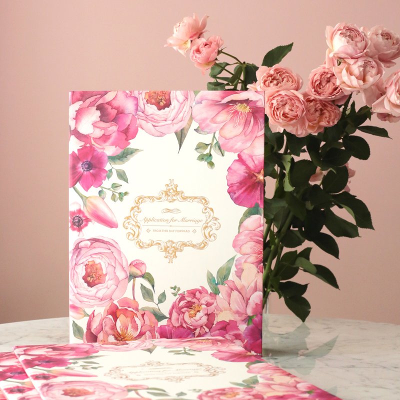 结婚书约套组/英伦玫瑰 (含标准烫金书约纸 + 书约夹) - 快速出货 - 婚礼誓言书 - 纸 粉红色
