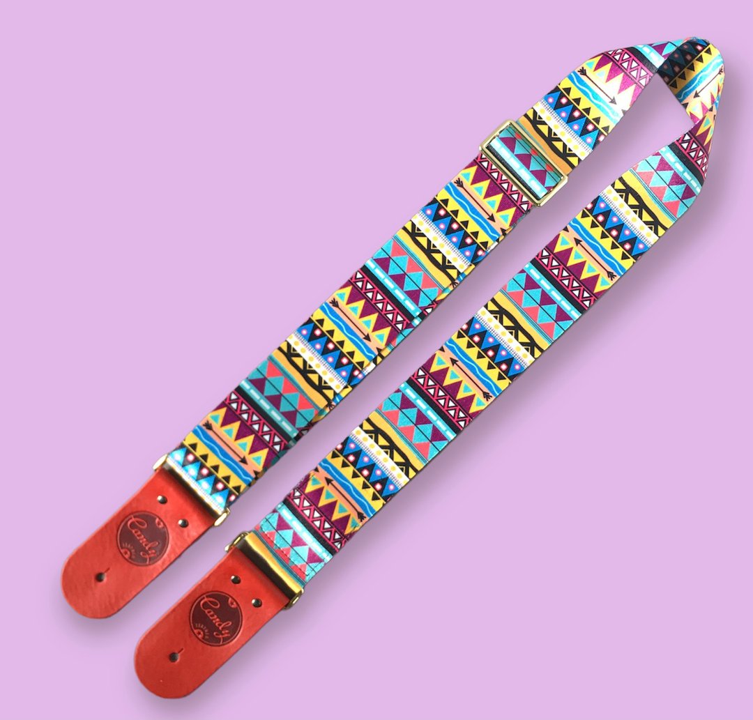 Blue Mix Guitar Strap, Genuine Leather Guitar Strap - 其他 - 棉 银色