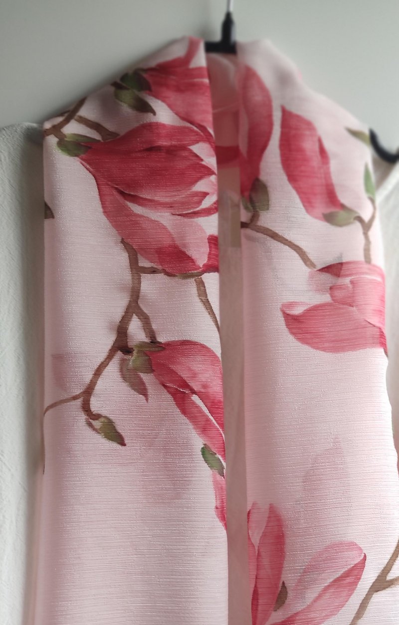 手绘雪纺轻清小围巾~望春辛夷*石英粉 - 丝巾 - 纸 