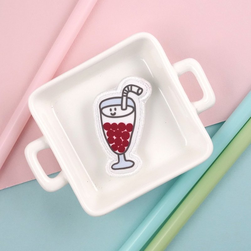 香港茶餐厅美食- (红豆冰) 布胸针/襟章(BHC14) - 胸针 - 绣线 红色