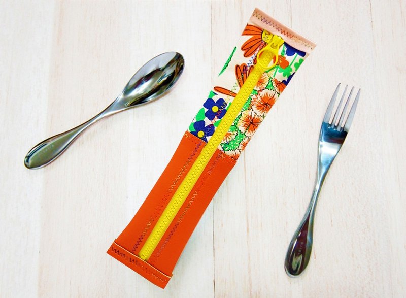 【内装宽6cmX长23cm】2面防水环保餐具袋&笔袋-万花筒-橘色 - 筷子/筷架 - 防水材质 多色