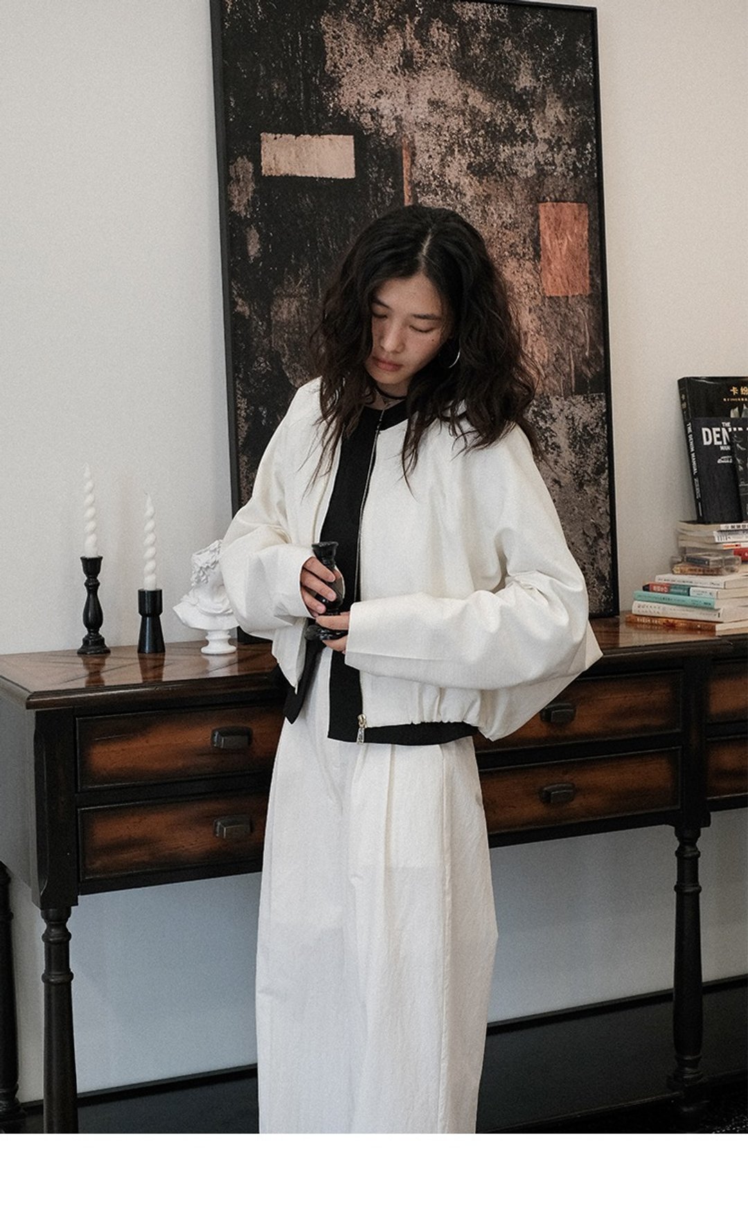 简约花苞茧型蝙蝠袖拉链开衫夹克外套上衣女 - 女装上衣 - 其他人造纤维 
