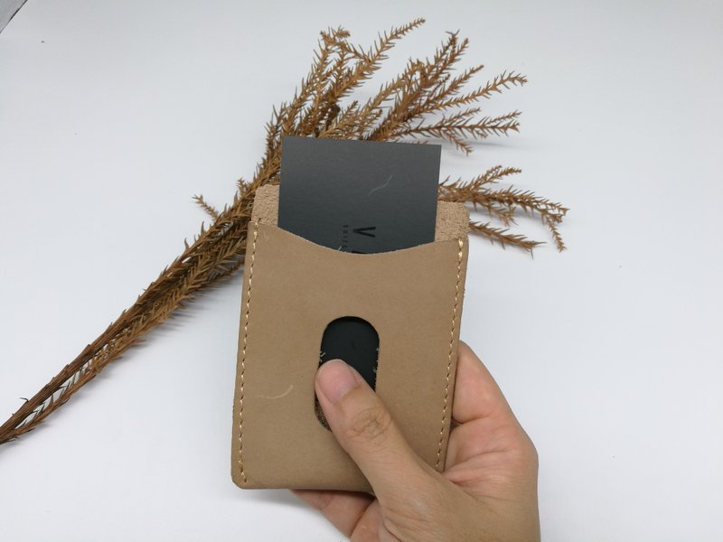 Minimal Leather Card Holder: hand push ( Brown) - 名片夹/名片盒 - 真皮 咖啡色