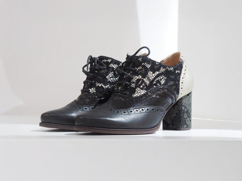 展示品出清 - 爱花高跟牛津鞋 Eu37# - 高跟鞋 - 真皮 黑色