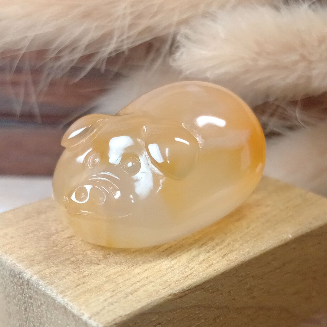 小雕件 小品动物-猪 红玉髓 - 摆饰 - 玉石 橘色