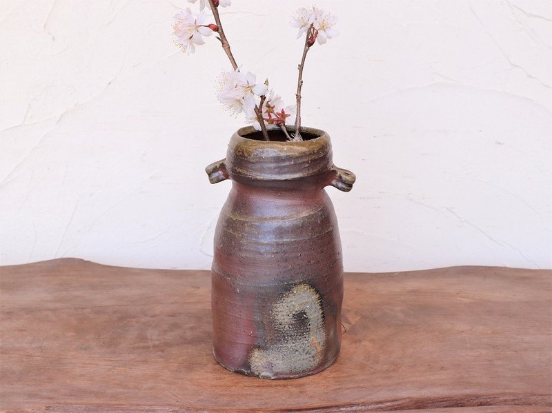 備前 耳付花入れ(19.5cm) h1-023 - 花瓶/陶器 - 陶 咖啡色