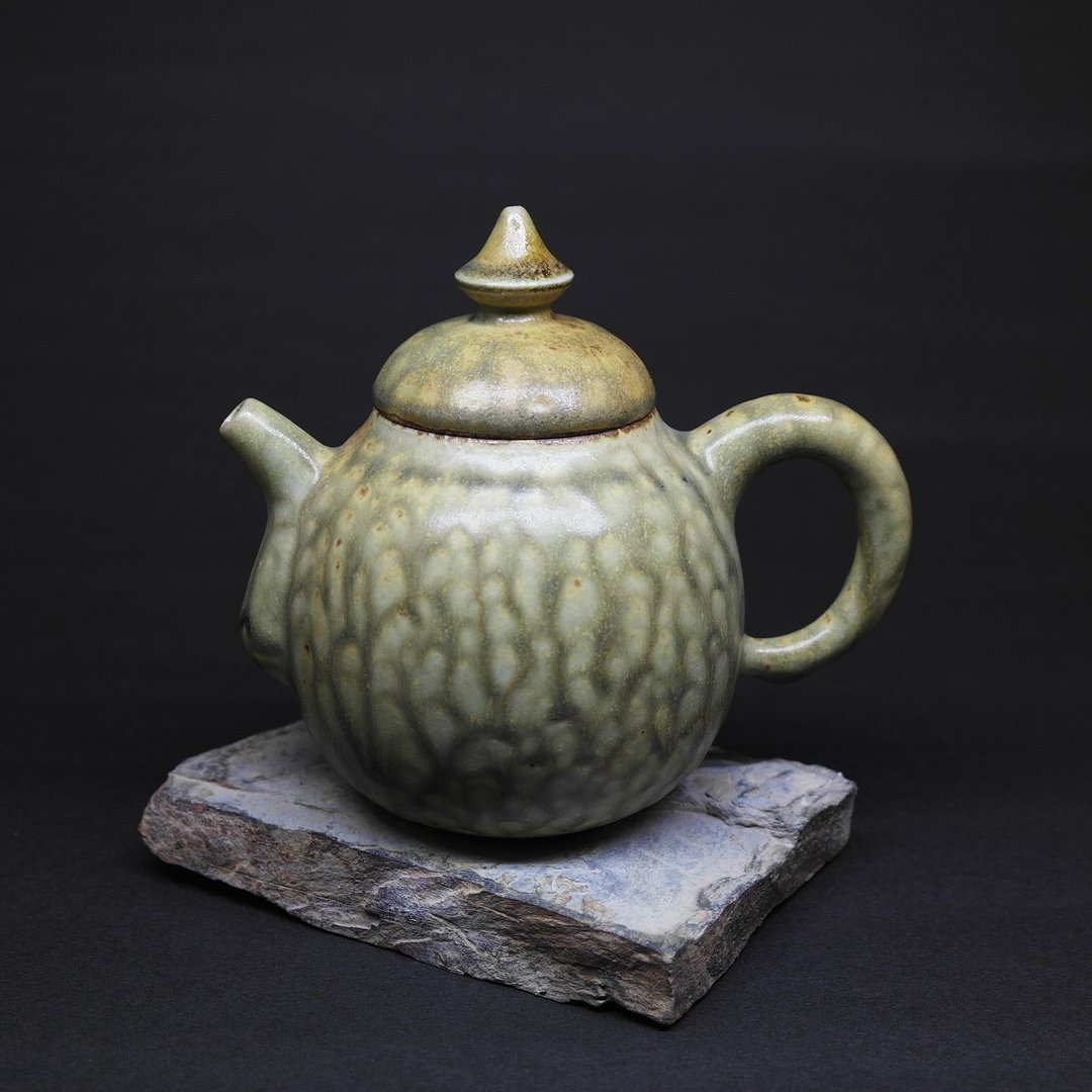 铜绿灰釉梨形正把茶壶 手作陶艺 【买壶送壶承】 - 茶具/茶杯 - 陶 绿色