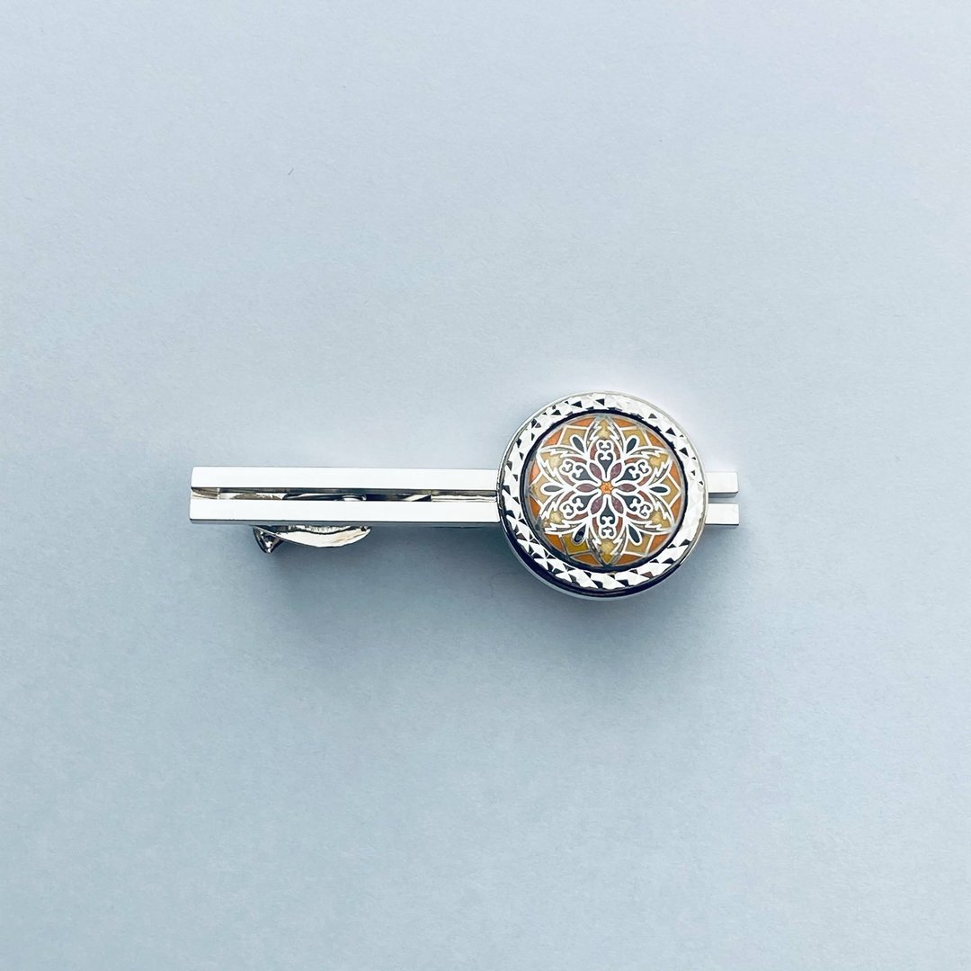 Twelve-sided mirror [Yellow] Cloisonne tie pin, pure silver metal cloisonne - 领带/领带夹 - 其他材质 黄色