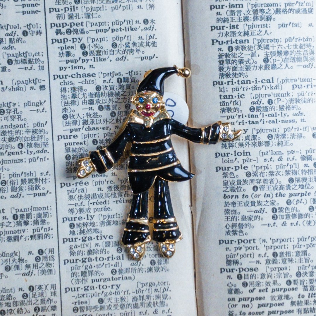 小丑 脚可以摇摆 复古 黑色 胸针 - 胸针 - 其他金属 黑色