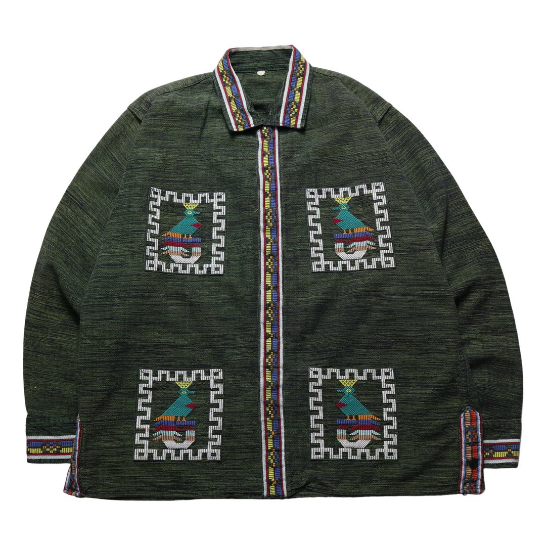 绿色危地马拉手工刺绣衬衫 Guatemala Quetzal Shirt - 男装衬衫 - 棉 绿色