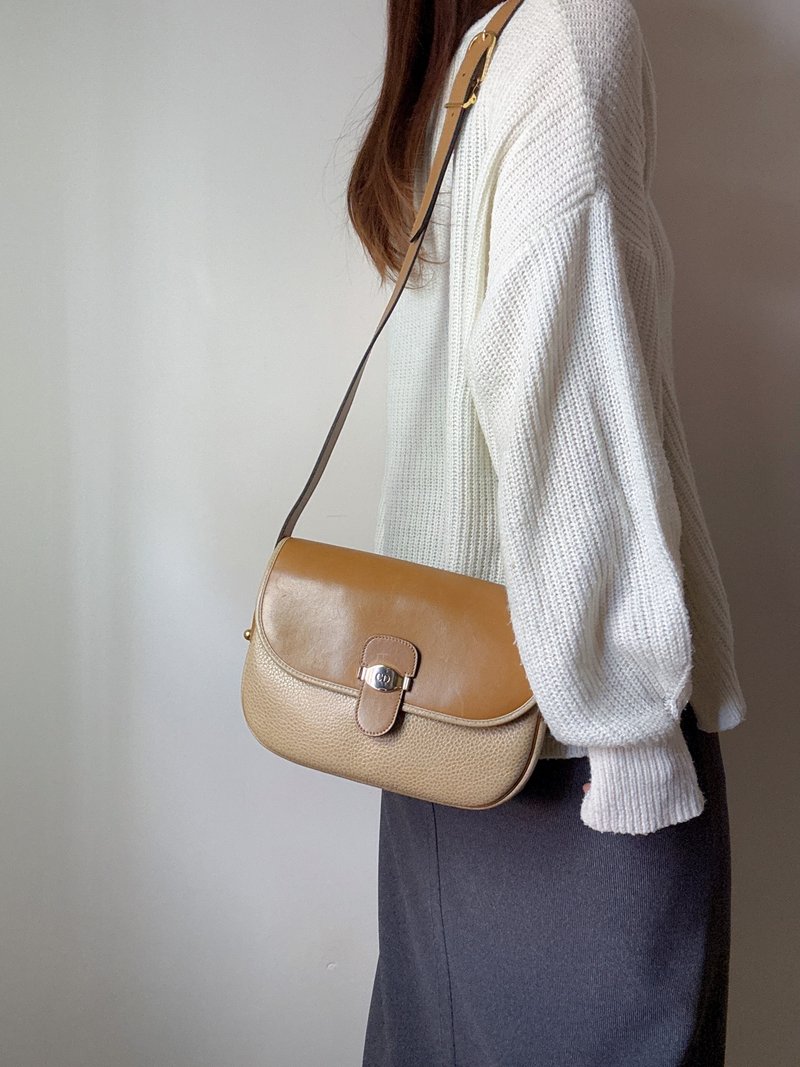 中古正品 Christian Dior 迪奥 荔枝牛皮拼色 斜背包 - 侧背包/斜挎包 - 真皮 咖啡色