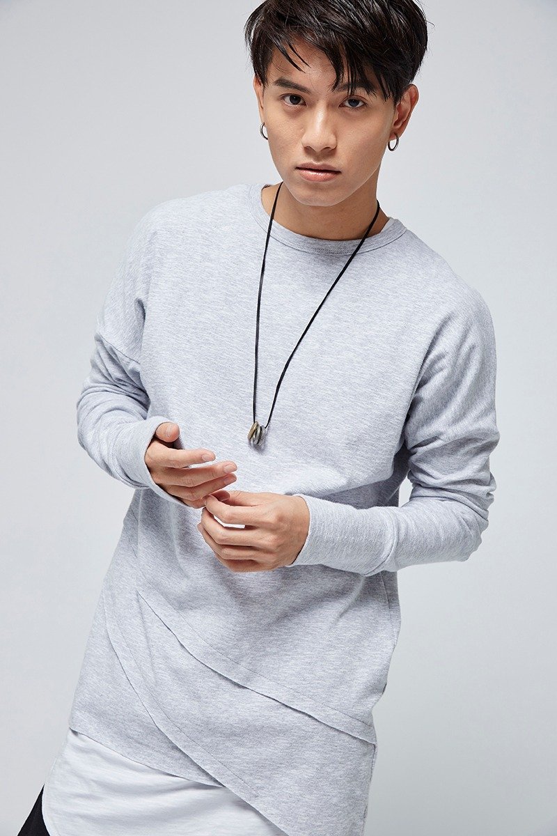 灰色超长袖上衣#8764 - 男装上衣/T 恤 - 棉．麻 灰色