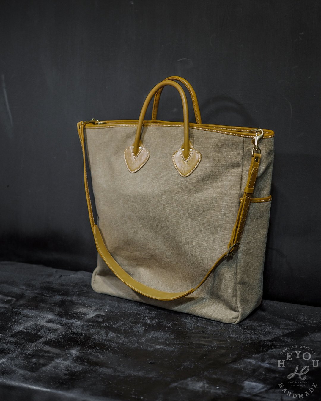 Tote Bag 植鞣革托特包 双色拼布款 - 手提包/手提袋 - 棉 多色