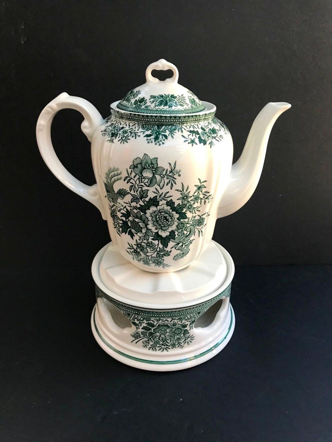 Villeroy &amp; Boch 野鸡 茶壶 | 带保暖支架| 复古绿白瓷茶壶 - 咖啡壶/周边 - 瓷 绿色