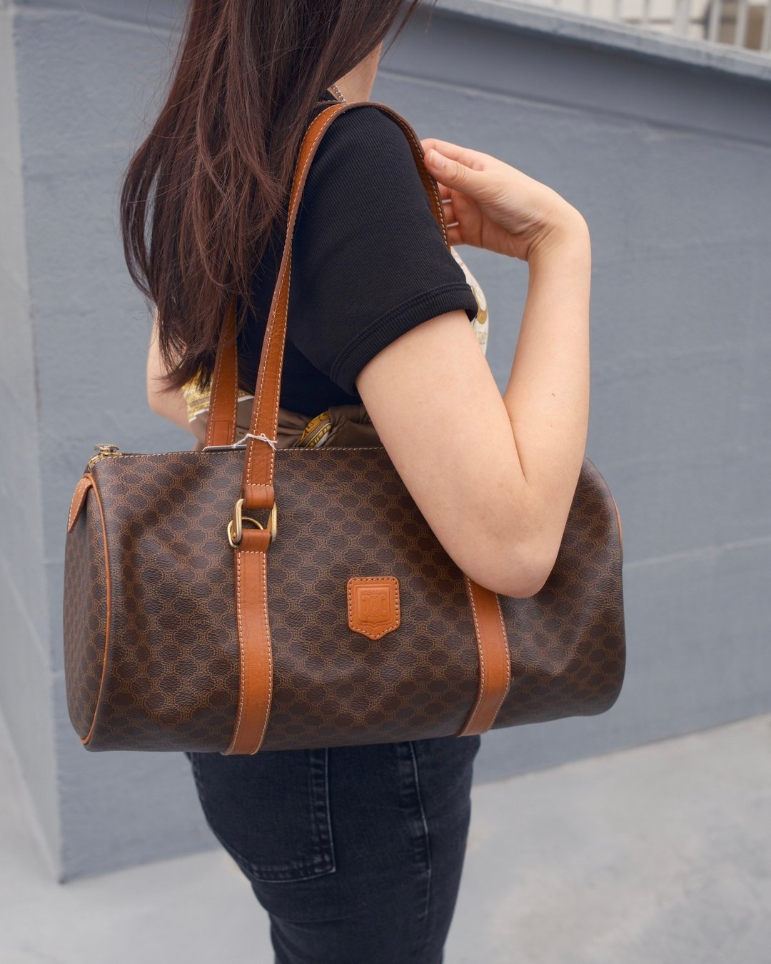 中古包 CELINE 赛琳 Macadam 巴比龙圆筒肩背包 - 手提包/手提袋 - 其他材质 咖啡色