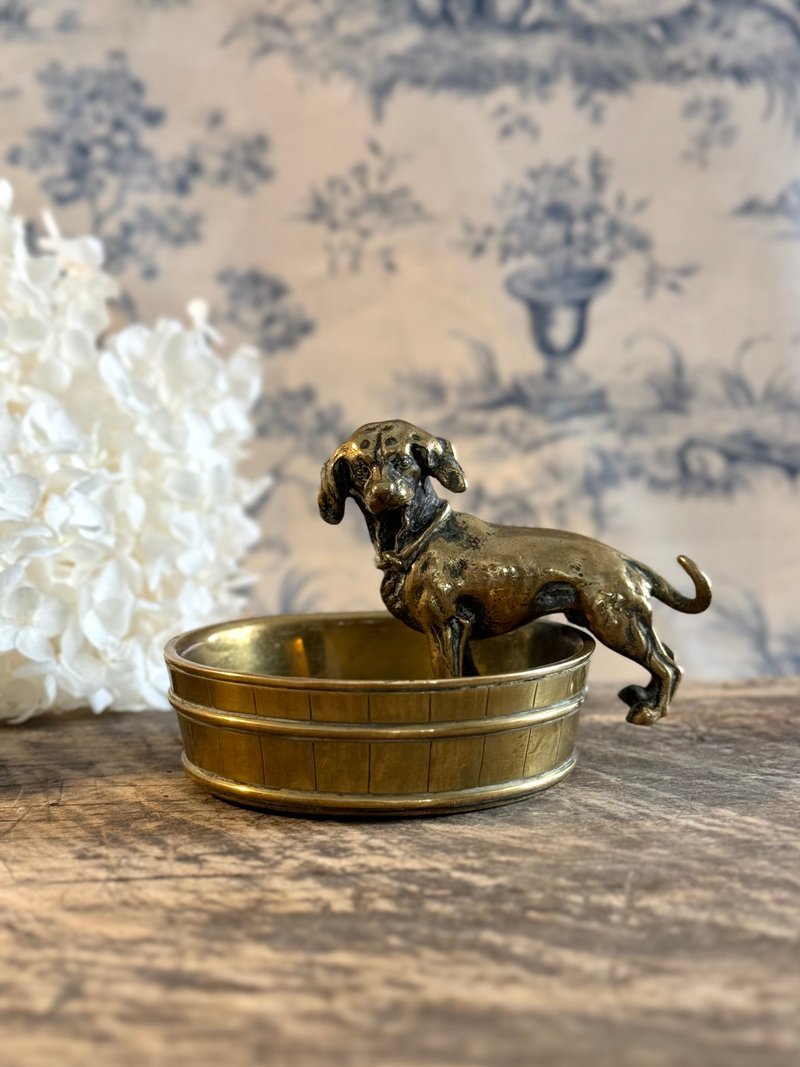 40432-法国青铜猎犬雕像置物盘 - 收纳用品 - 铜/黄铜 