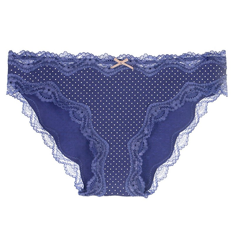 纯棉蕾丝花边内裤・波点宝蓝 - 女士内衣裤 - 棉．麻 蓝色