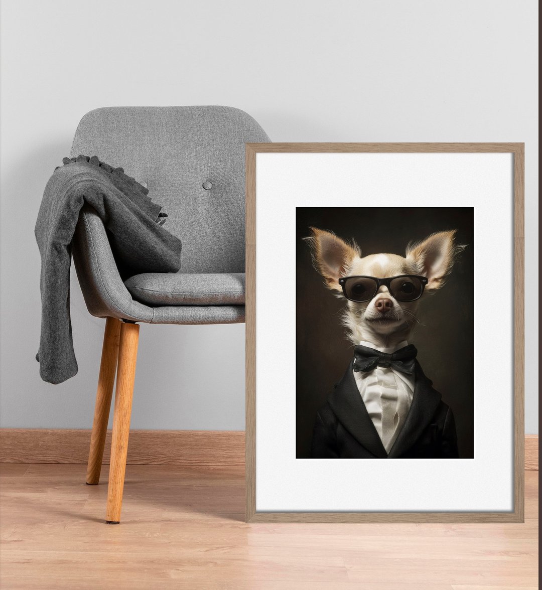 装饰画-附画框 | 吉娃娃犬| 挂画| 入厝礼| 商店布置| 海报 - 画框/相框 - 木头 卡其色