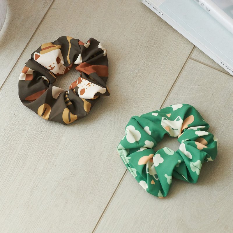 第二弹-芽米印花大肠圈 发圈 发带-Yuz Draw Cooking - 发带/发箍 - 其他材质 白色