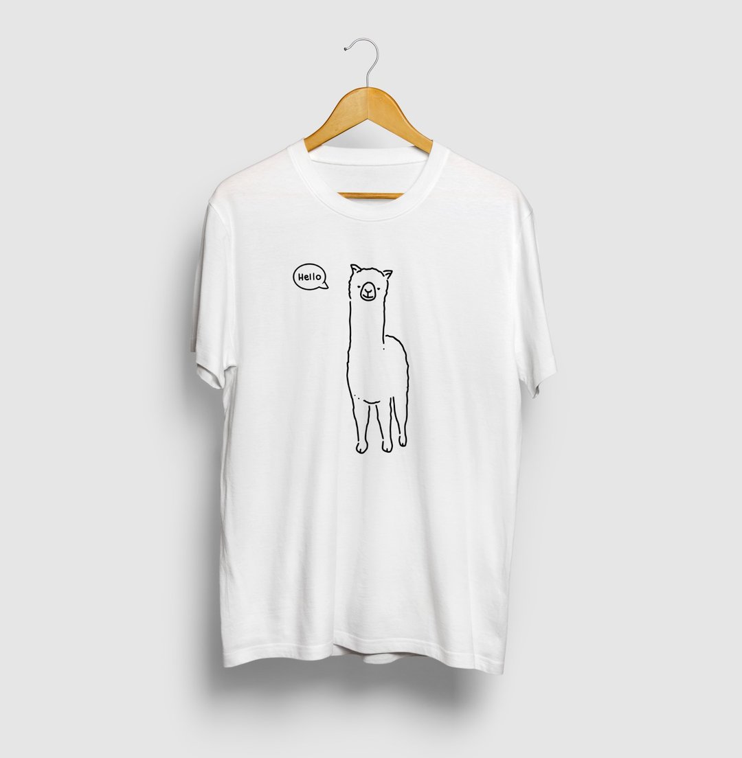 Alpaca HELLO Animal Illustration T-shirt - 女装 T 恤 - 棉 白色