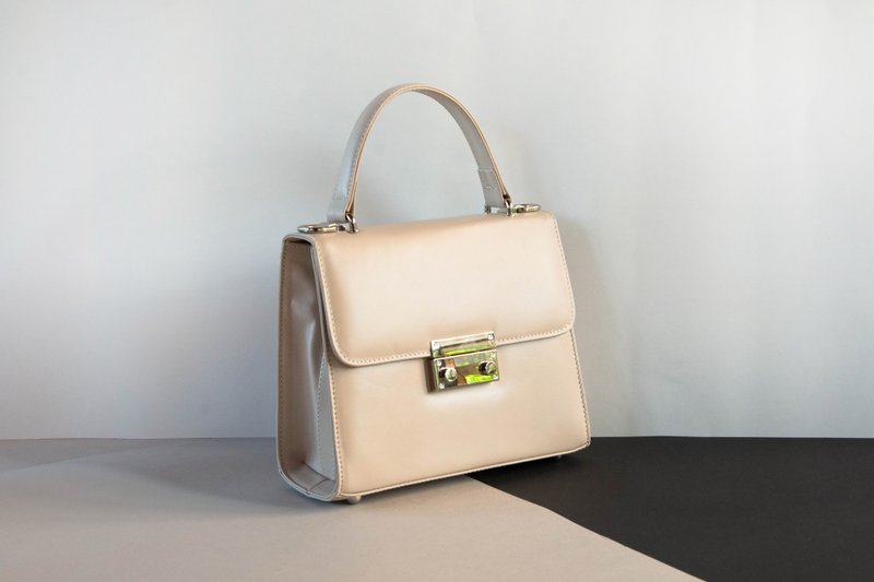 WOMEN CUTE MINIMAL LEATHER HANDBAG- WHITE - 手提包/手提袋 - 真皮 白色