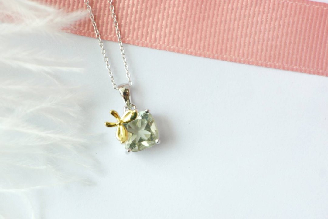 Natural Green Amethyst Pendant and Necklace Silver925 - 项链 - 纯银 绿色