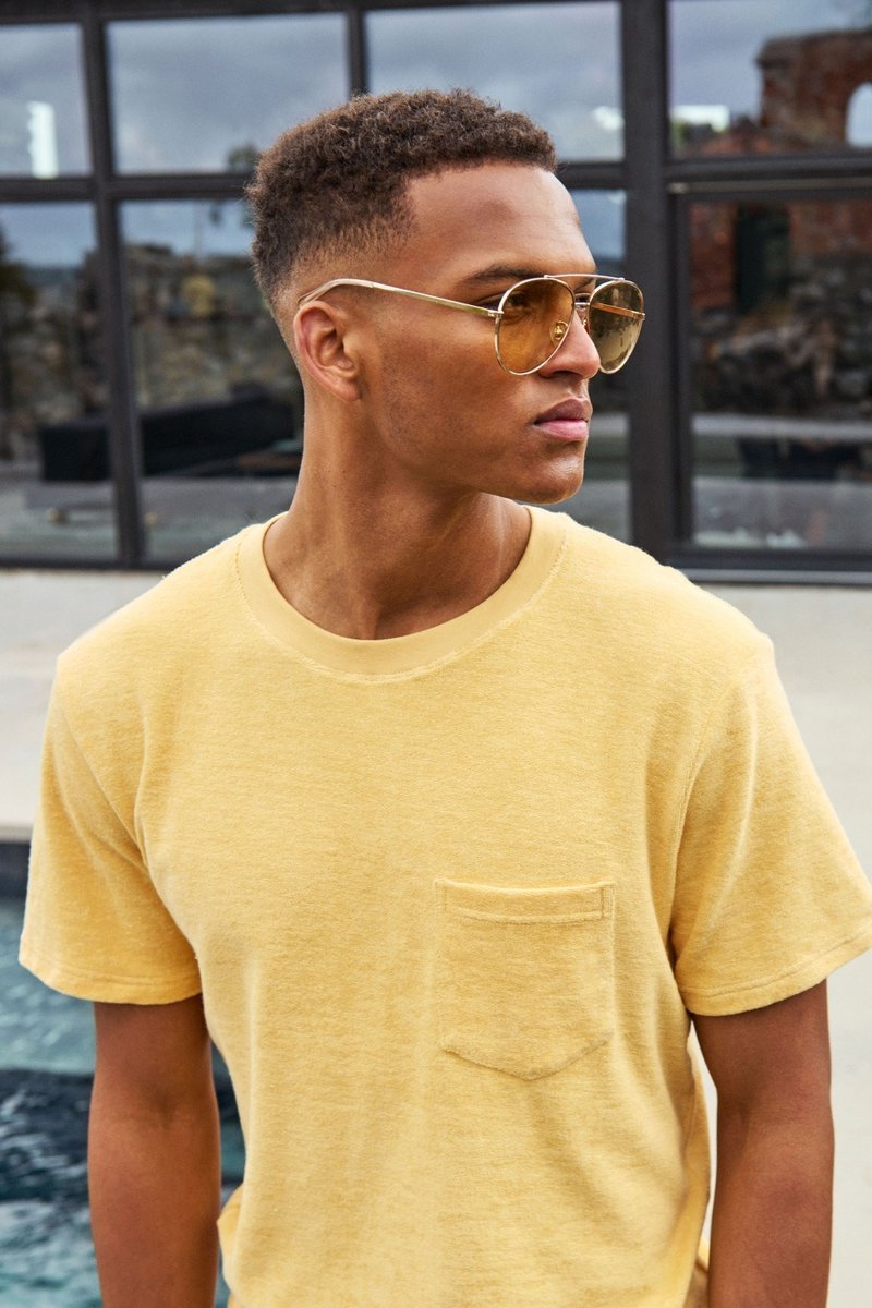 北欧极简 - Terry T shirt 有机棉毛巾布圆领T 男 (撒拉黄) - 男装上衣/T 恤 - 棉．麻 黄色