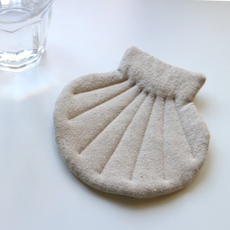贝壳置物垫 杯垫 / 粗棉麻 - 杯垫 - 棉．麻 卡其色
