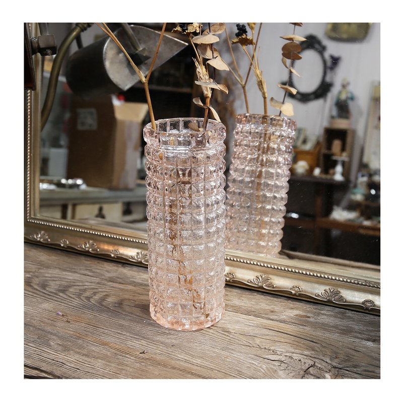 老件.60年代普普风淡粉红玻璃花瓶.切割格纹花器#收藏品#复古礼物 - 花瓶/陶器 - 玻璃 