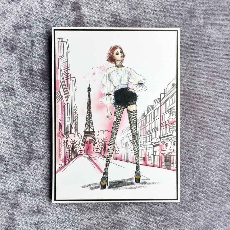 时尚插画 明信片 巴黎黑 - 卡片/明信片 - 纸 灰色
