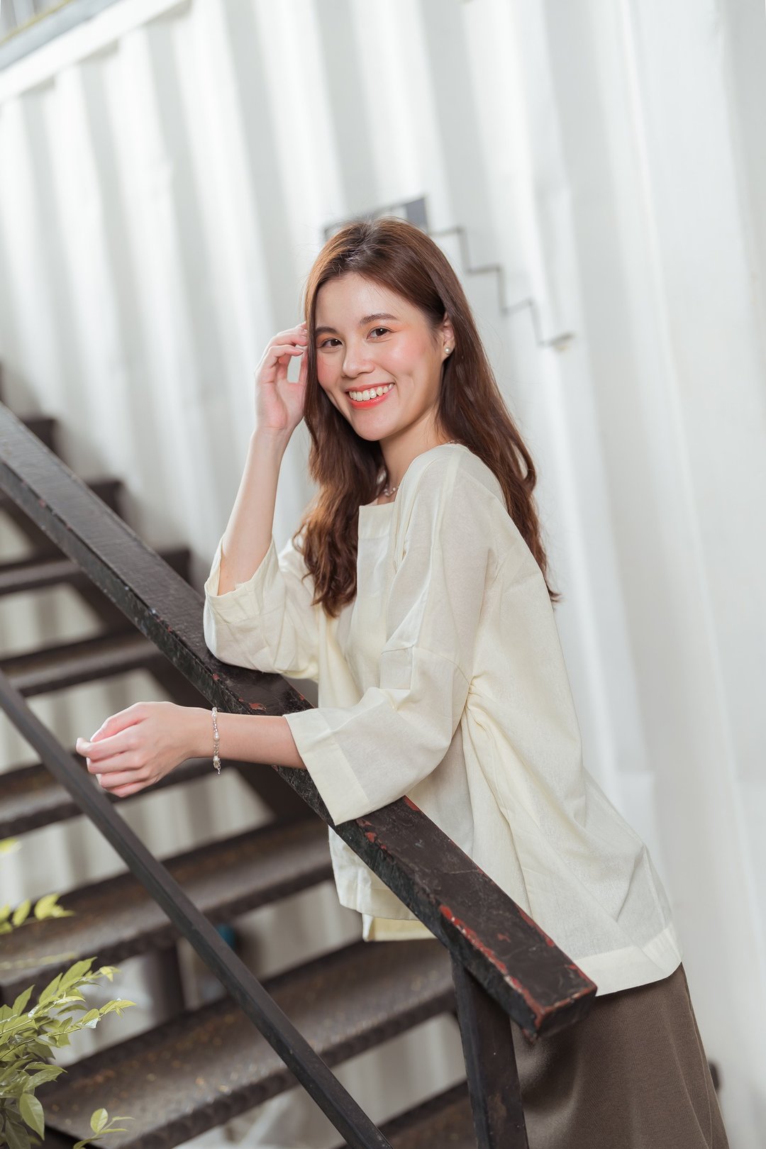Lightweight 100% Linen Oversized 3/4 Long Sleeve Top Unisex - 女装上衣 - 亚麻 卡其色