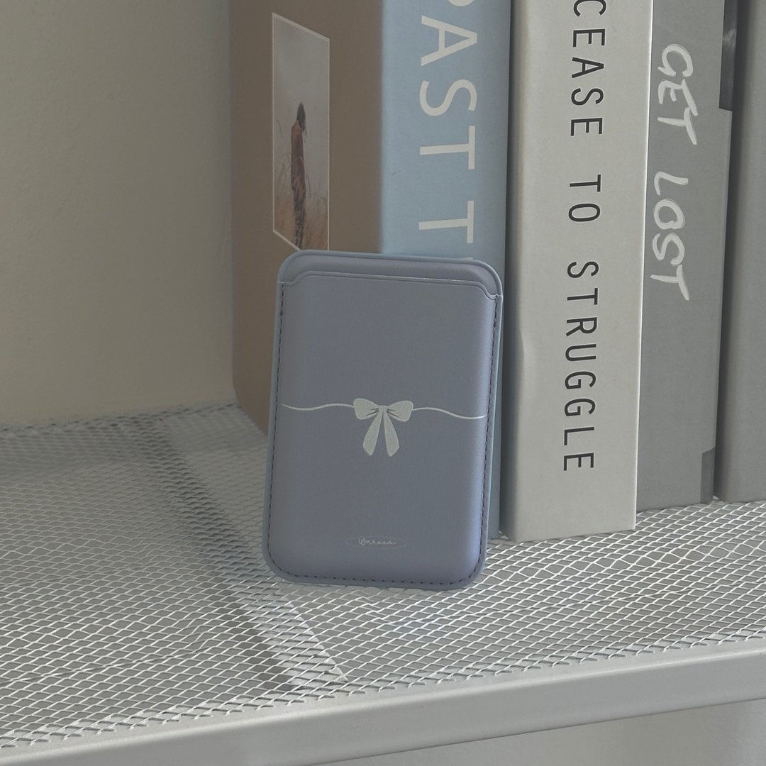 线条蝴蝶结 MagSafe 银色超强磁吸皮革卡套 - 手机配件 - 人造皮革 粉红色