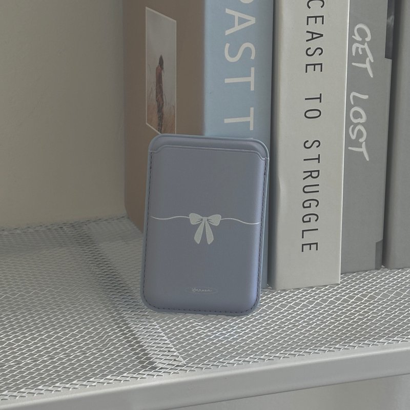 线条蝴蝶结 MagSafe 银色超强磁吸皮革卡套 - 手机配件 - 人造皮革 粉红色