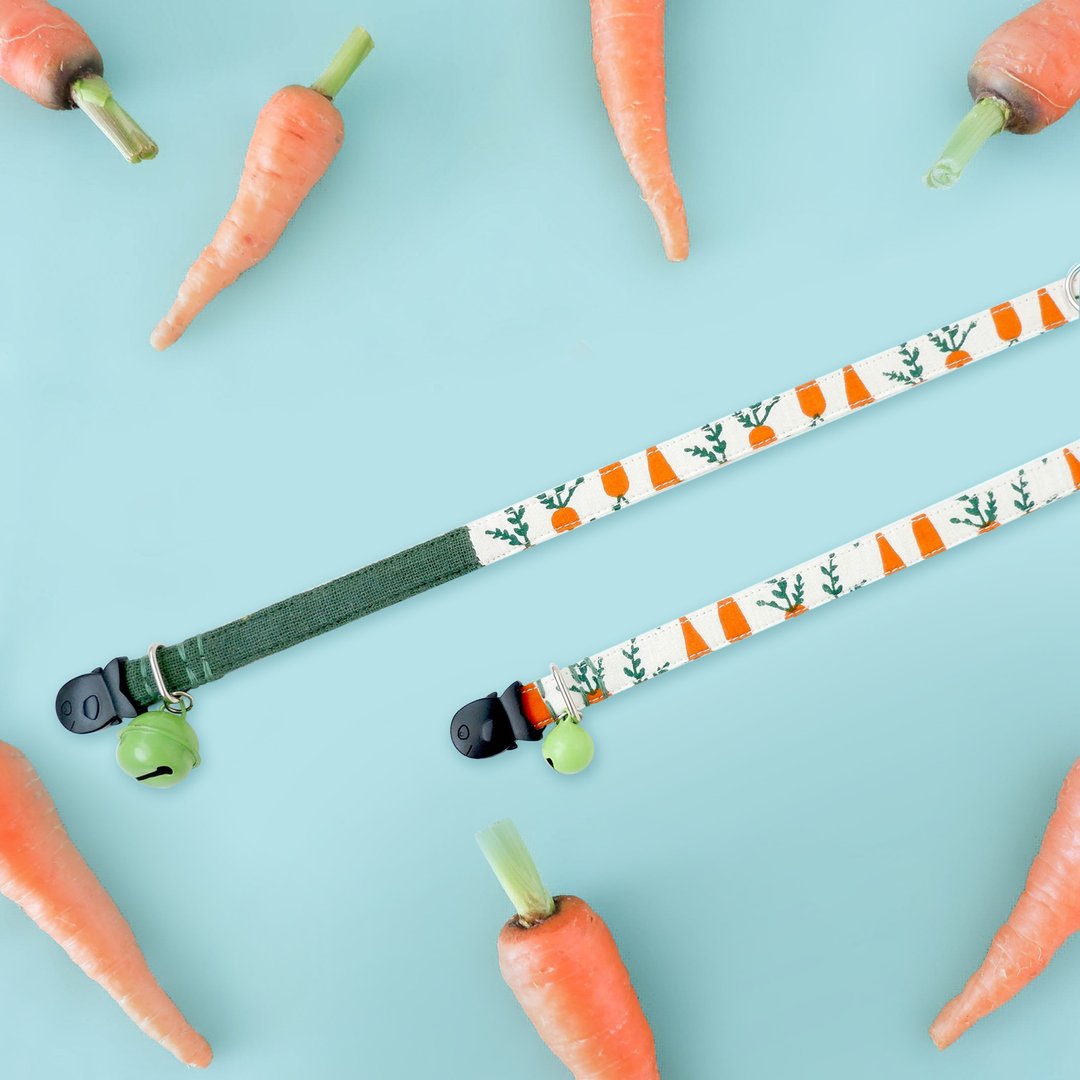 Fruity Cat Collar - Carrots- Green - Summer Cat Collar / Breakaway / two-tone - 项圈/牵绳 - 棉 橘色
