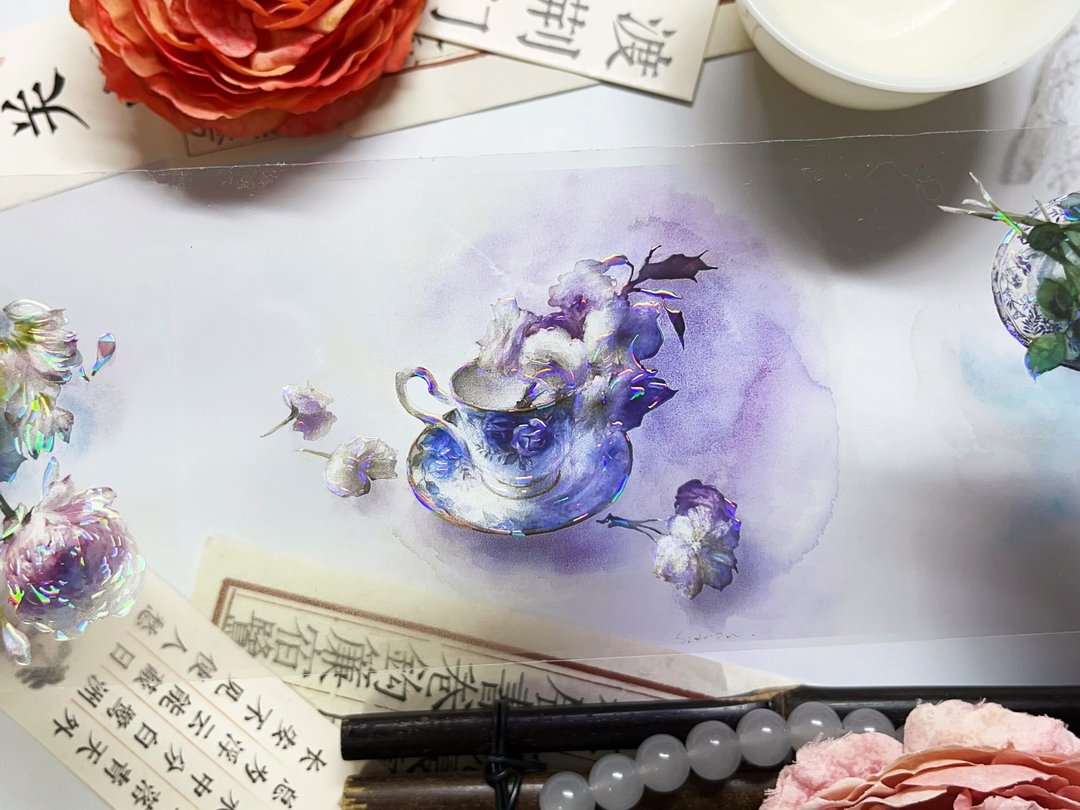 观墨-巴洛克 PET 紙膠帶 贝壳光 10米卷 - 纸胶带 - 其他材质 