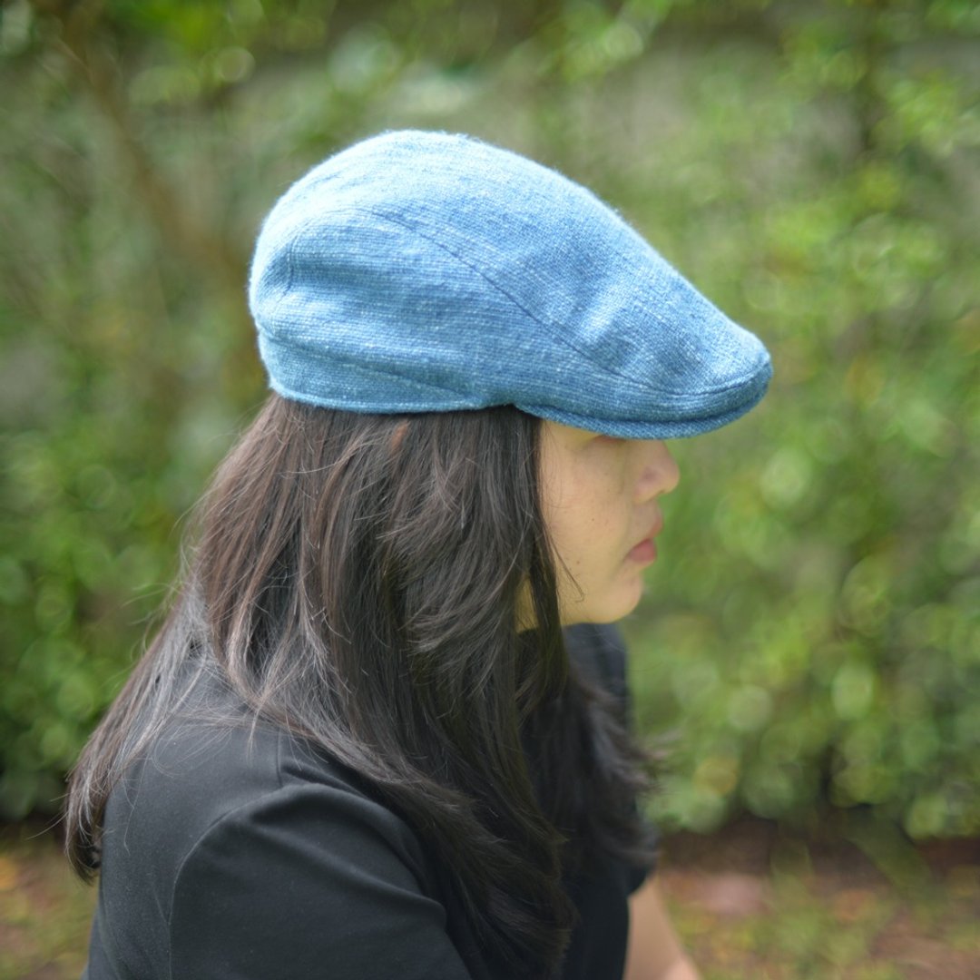 Hand Woven Fabric Flat cap, Hunting cap - 帽子 - 棉 蓝色