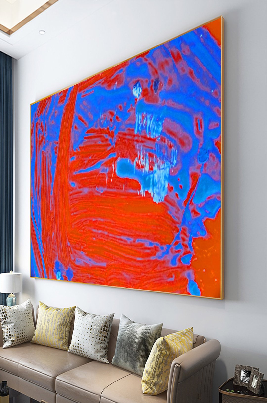Red Minimalist Abstract Oil Painting Modern Art Modern Minimalist Wall Decor - 墙贴/壁贴 - 亚麻 红色