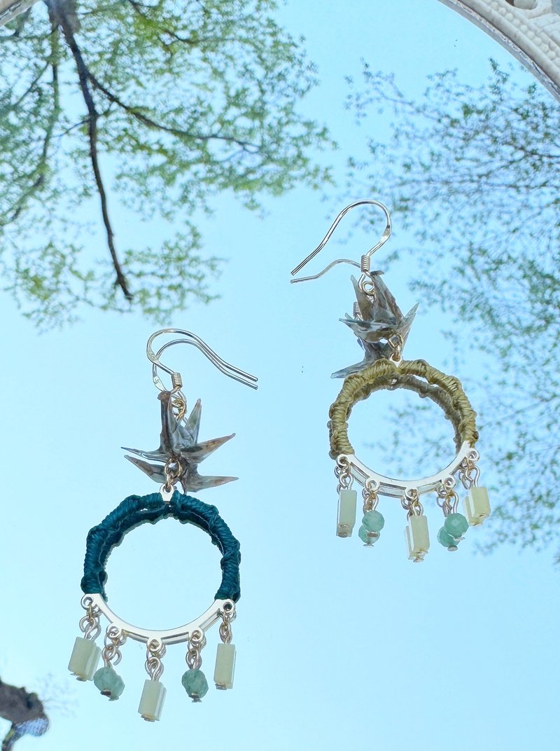 折纸鹤鸳鸯绿色 - 耳环/耳夹 - 纸 绿色