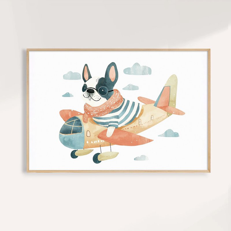 飞行员法斗 Captain Bulldog in the Sky / 童话系列插画挂画 - 海报/装饰画/版画 - 纸 