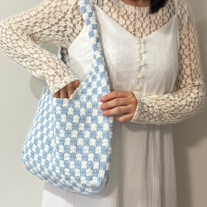 撞色方格包/编织/手作 - 侧背包/斜挎包 - 棉．麻 